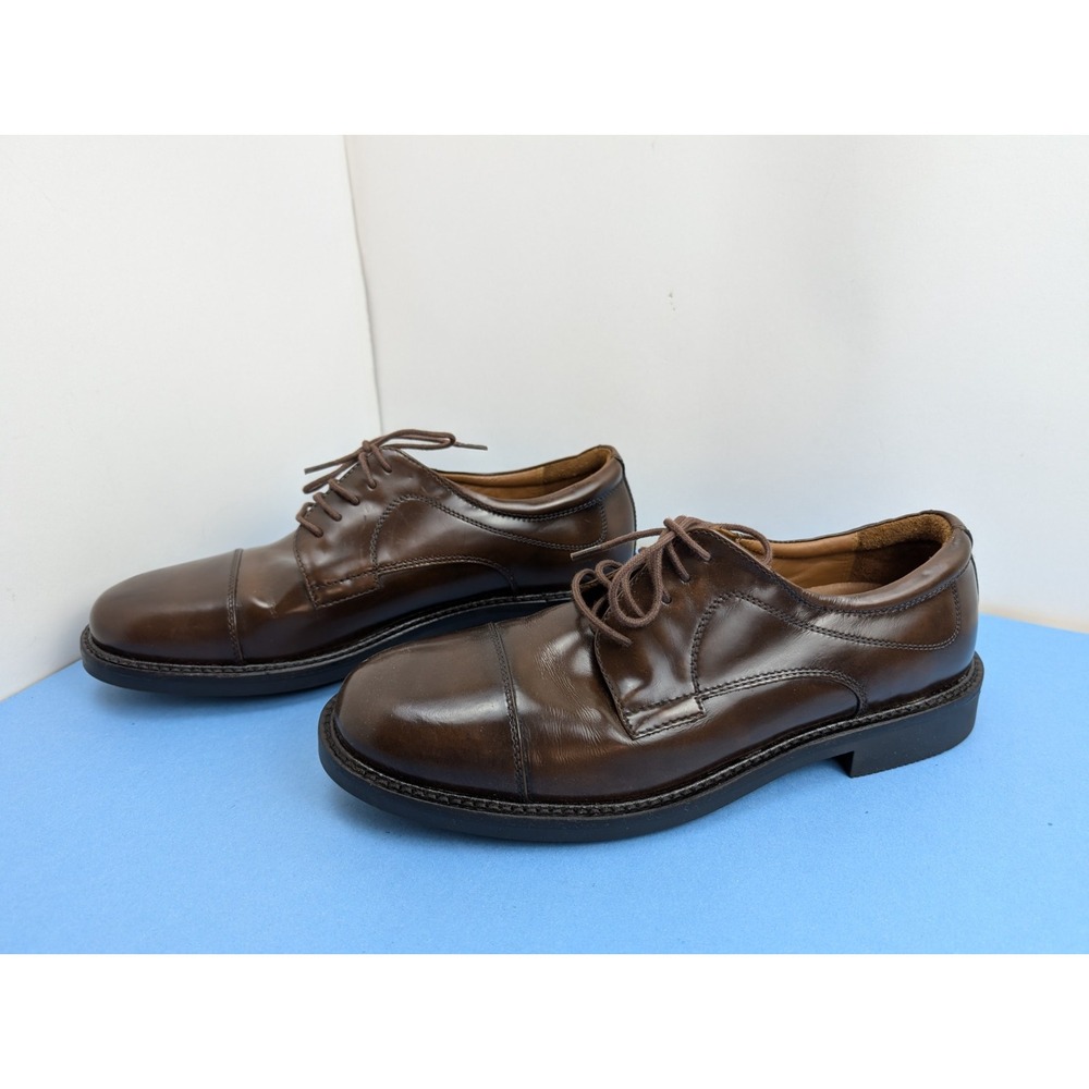 Johnston and Murphy Brown Leather Mens Oxford Shoes Size 9.5 Cap Toe Dress